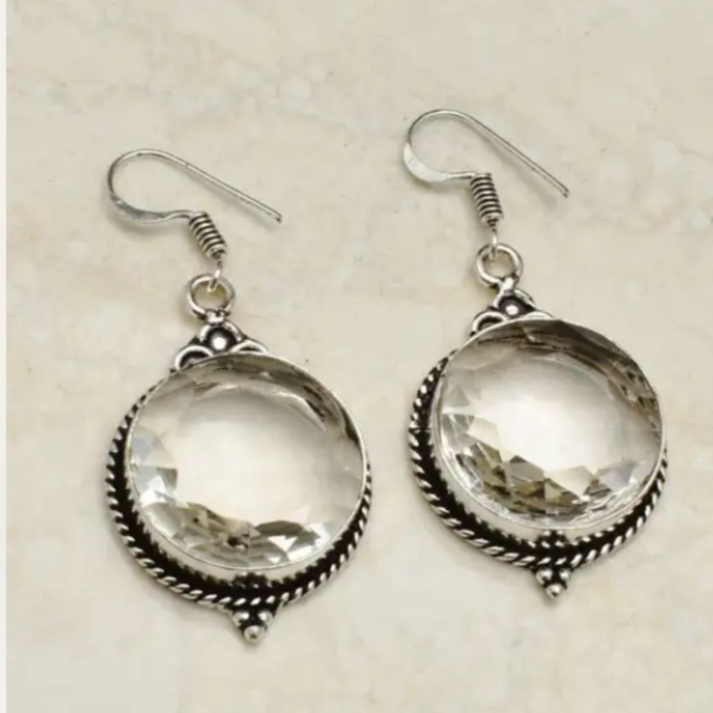 Herkimer Diamond & 9.25 Sterling Silver Handcrafted Earrings 1.5”